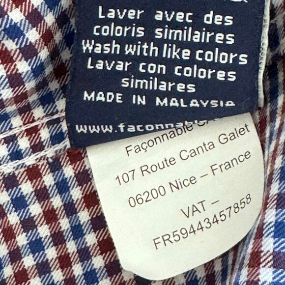 Faconnable Mens Button Down Red White Blue Check Plaid Short Sleeve Shirt Medium - Picture 9 of 9
